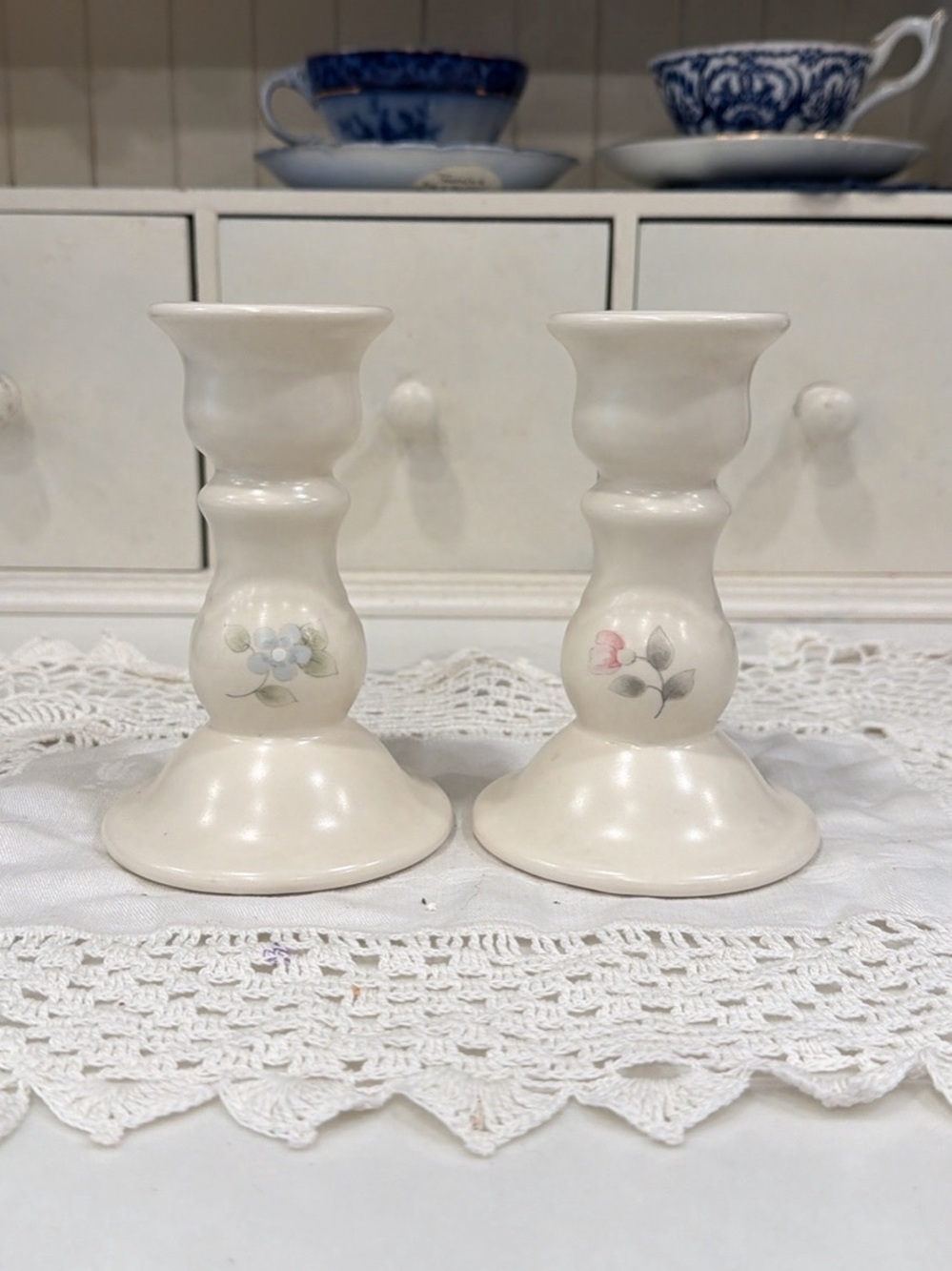 Phaltzgraff Tea Rose Floral Ceramic Candlestick Pair